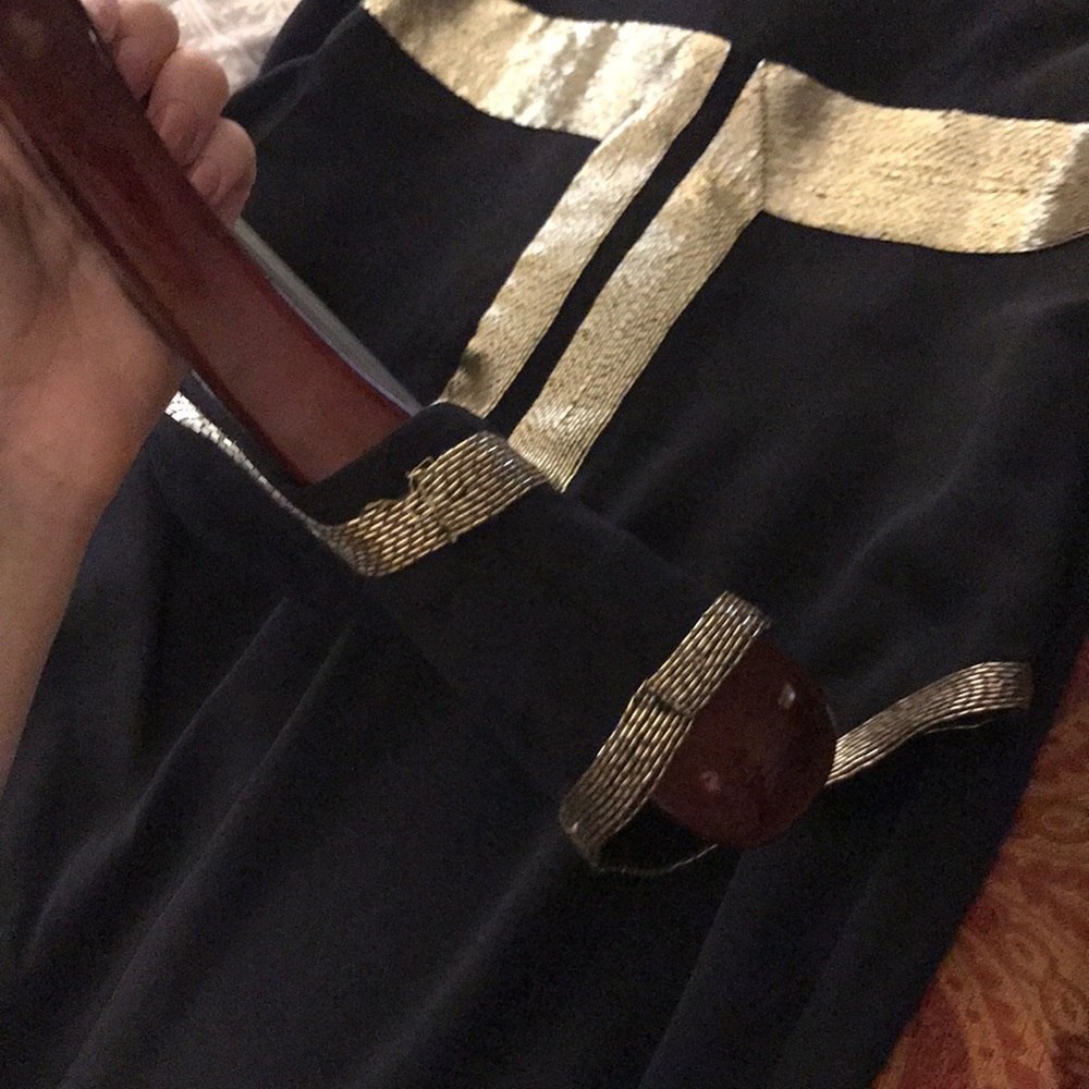 Reem Acra Black Silk Gold Beaded Detail Gown Sz 10 - Picture 7 of 8